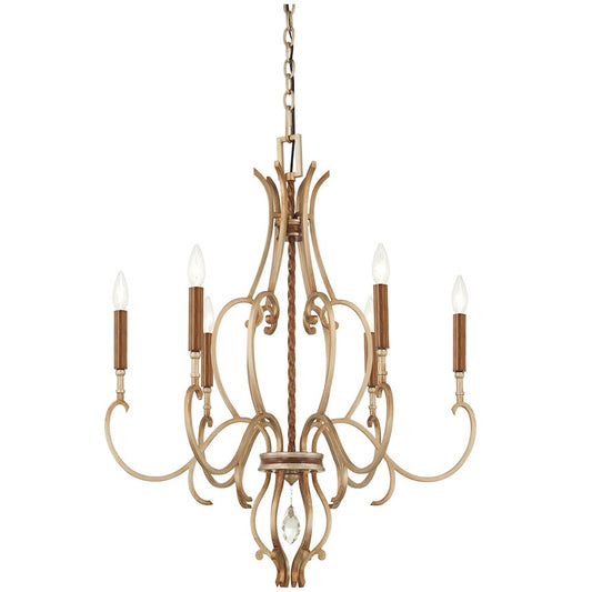 Minka Metropolitan Magnolia Manor 26in 6-Light Chandelier | Pale Gold & Distressed Bronze Metal | Dining Room & Living Room | Model N6557-690