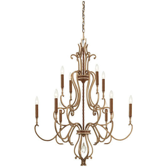 Minka Metropolitan Magnolia Manor 33in 10-Light Chandelier | Traditional Pale Gold and Distressed Bronze | Dining Room & Living | Model N6558-690