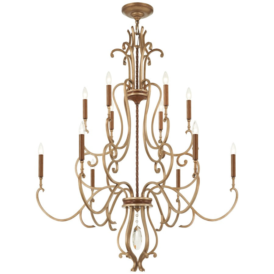 Minka Metropolitan Magnolia Manor 42in 12-Light Chandelier | Traditional Pale Gold and Distressed Bronze Steel | Living Room & | Model N6559-690