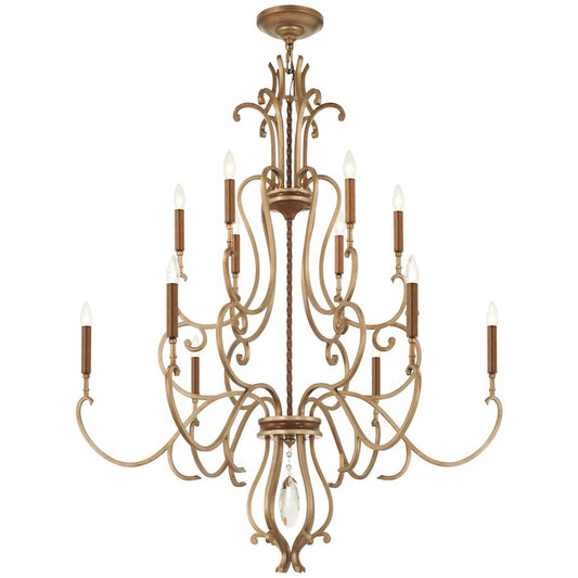 Minka Metropolitan Magnolia Manor 42in 12-Light Chandelier | Traditional Pale Gold and Distressed Bronze Steel | Living Room & | Model N6559-690