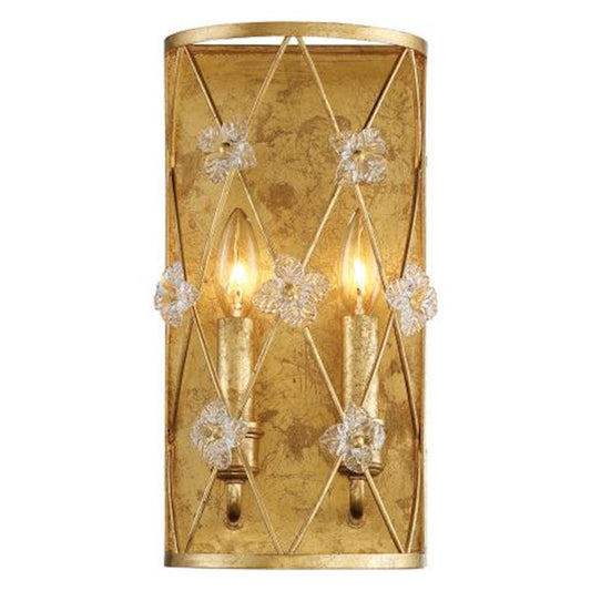 Metropolitan Lighting Victoria Park 8in 2-Light Wall Sconce | Transitional Elara Gold and White Iris Glass | Bathroom & Hallway | Model N6561-596