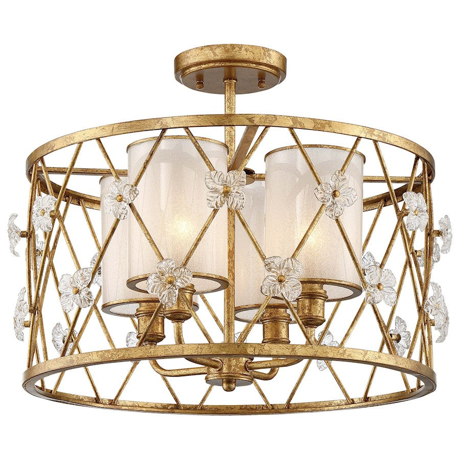 Metropolitan Lighting Victoria Park 19in 4-Light Semi-Flush | Transitional Elara Gold and White Iris Glass | Bedroom & Entryway | Model N6565-596