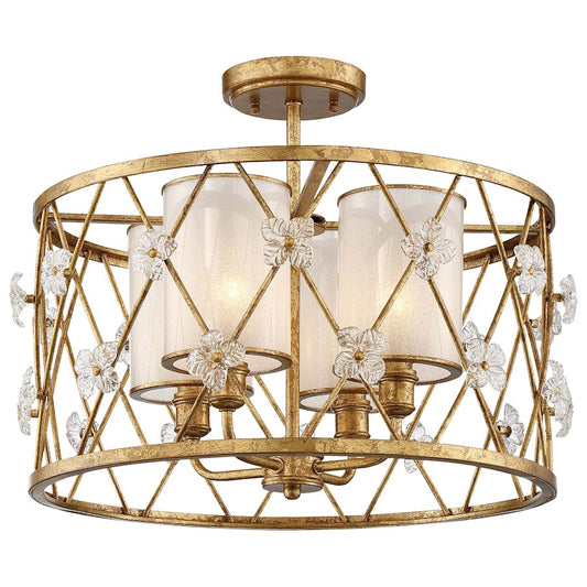 Metropolitan Lighting Victoria Park 19in 4-Light Semi-Flush | Transitional Elara Gold and White Iris Glass | Bedroom & Entryway | Model N6565-596