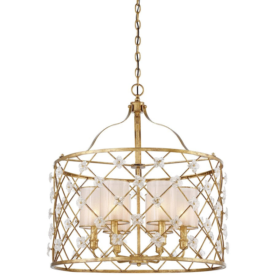 Metropolitan Lighting Victoria Park 26in 6-Light Pendant | Transitional Elara Gold and White Iris Glass | Dining Room & Living Room | Model N6566-596