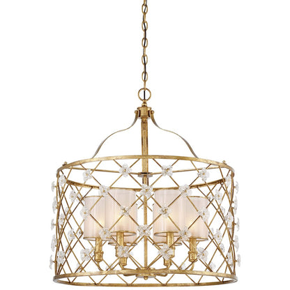 Metropolitan Lighting Victoria Park 26in 6-Light Pendant | Transitional Elara Gold and White Iris Glass | Dining Room & Living Room | Model N6566-596