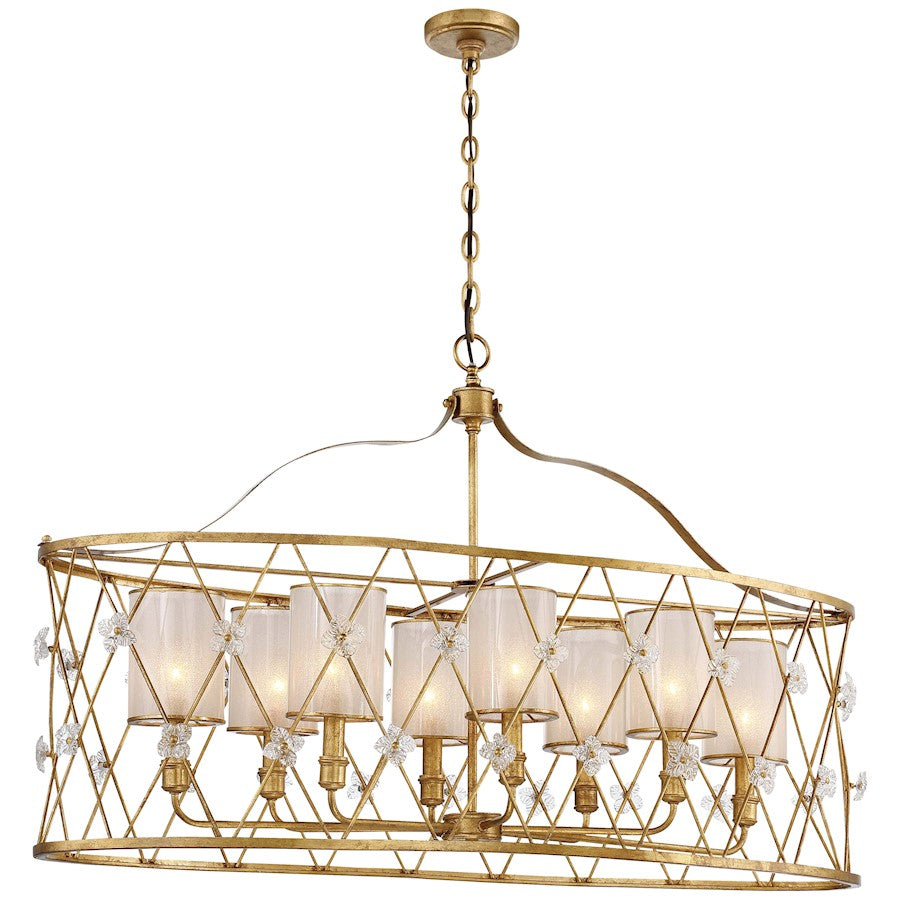 Metropolitan Lighting Victoria Park 43in 8-Light Island Light | Transitional Elara Gold and White Iris Glass | Kitchen Island & | Model N6568-596