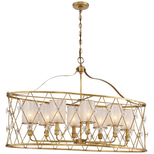Metropolitan Lighting Victoria Park 43in 8-Light Island Light | Transitional Elara Gold and White Iris Glass | Kitchen Island & | Model N6568-596