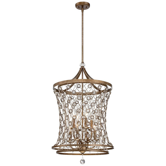 Metropolitan Lighting Vel Catena 20in 8-Light Pendant | Transitional Arcadian Gold and Faceted Crystal | Foyer & Dining Room | Model N6588-272