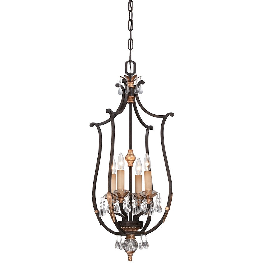 Minka Metropolitan Bella Cristallo 17in 4-Light Pendant | Traditional French Bronze and Gold Highlights | Kitchen Island & Dining | Model N6644-258B