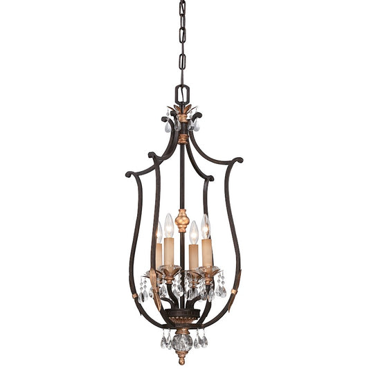 Minka Metropolitan Bella Cristallo 17in 4-Light Pendant | Traditional French Bronze and Gold Highlights | Kitchen Island & Dining | Model N6644-258B