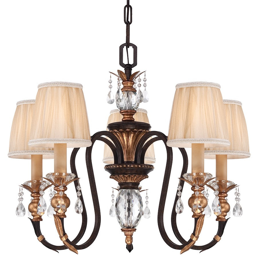 Metropolitan Bella Cristallo 27in 5-Light Chandelier | Traditional French Bronze with Gold Highlights | Dining Room & Living Room | Model N6645-258B