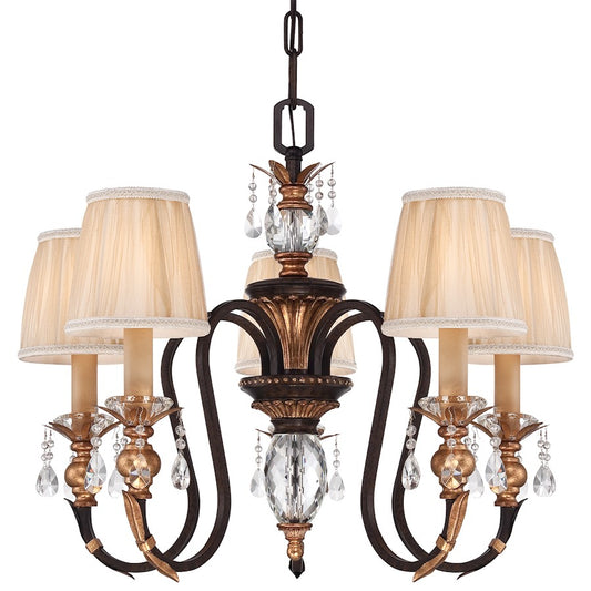 Metropolitan Bella Cristallo 27in 5-Light Chandelier | Traditional French Bronze with Gold Highlights | Dining Room & Living Room | Model N6645-258B