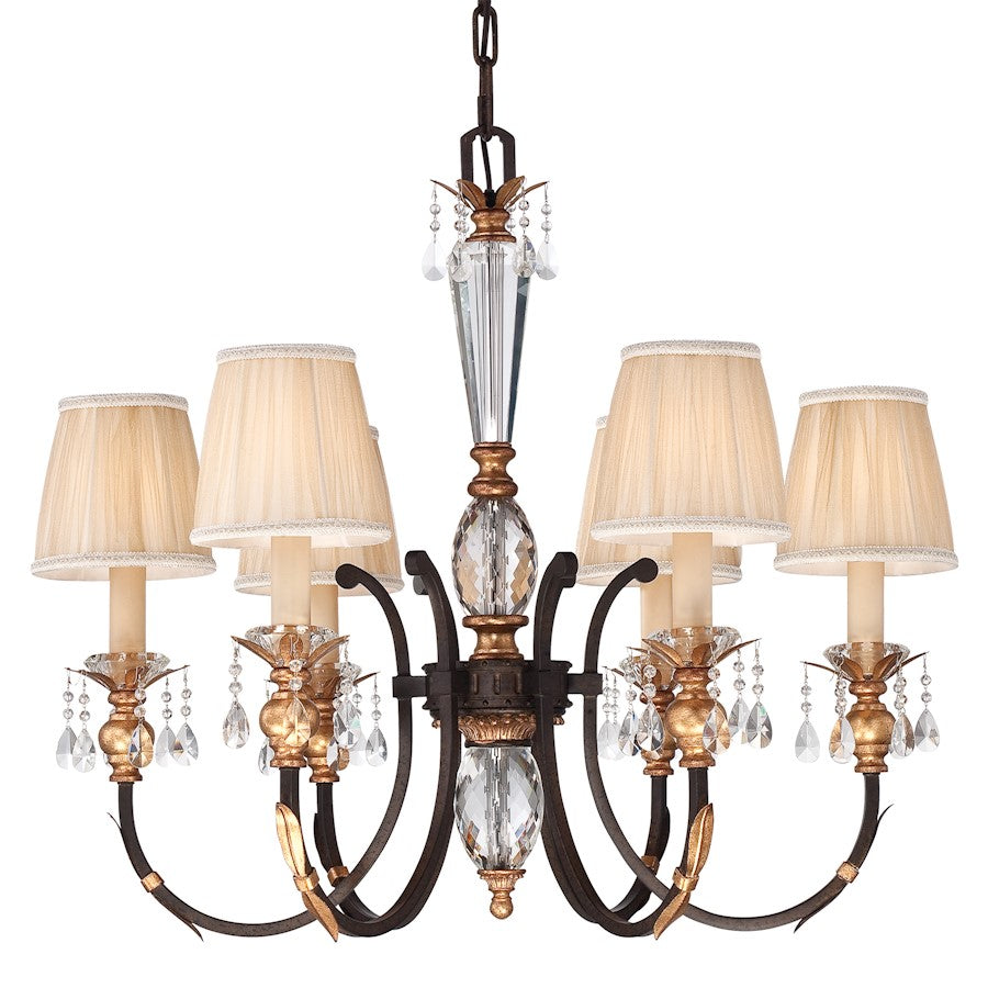 Metropolitan Bella Cristallo 32in 6-Light Chandelier | Traditional French Bronze with Gold Highlights | Dining Room & Grand Foyer | Model N6646-258B