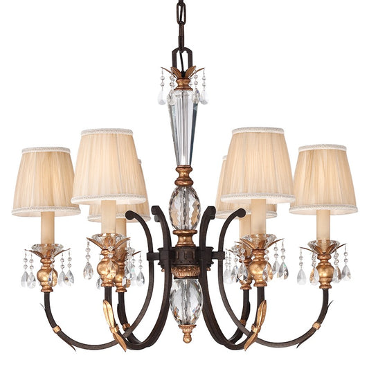 Metropolitan Bella Cristallo 32in 6-Light Chandelier | Traditional French Bronze with Gold Highlights | Dining Room & Grand Foyer | Model N6646-258B