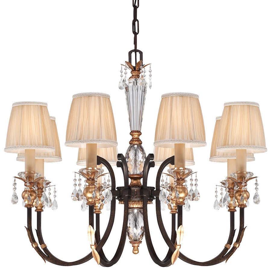 Metropolitan Bella Cristallo 35in 8-Light Chandelier | Traditional French Bronze with Gold Highlights | Dining Room & Living Room | Model N6648-258B
