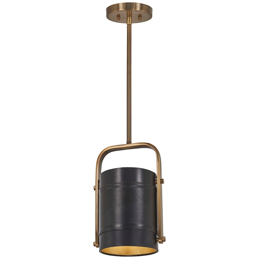 Minka Metropolitan Contrast 1-Light Mini Pendant | Industrial Aged Antique Brass and Coal | Kitchen Island & Dining Room Accent | Model N6691-857