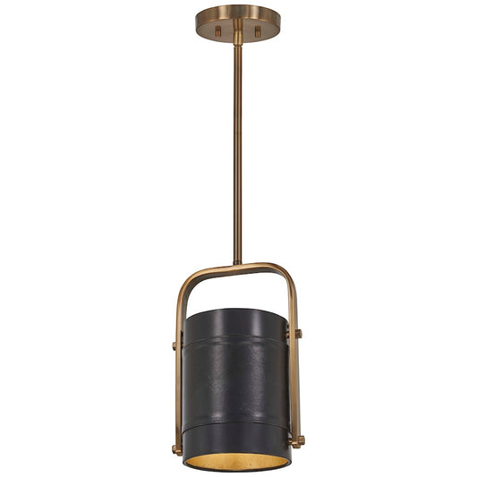 Minka Metropolitan Contrast 1-Light Mini Pendant | Industrial Aged Antique Brass and Coal | Kitchen Island & Dining Room Accent | Model N6691-857