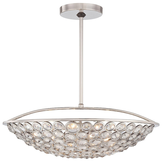 Metropolitan Lighting Magique 21in 5-Light Bowl Pendant | Contemporary Polished Nickel and Etched White Glass | Kitchen Island & | Model N6757-613