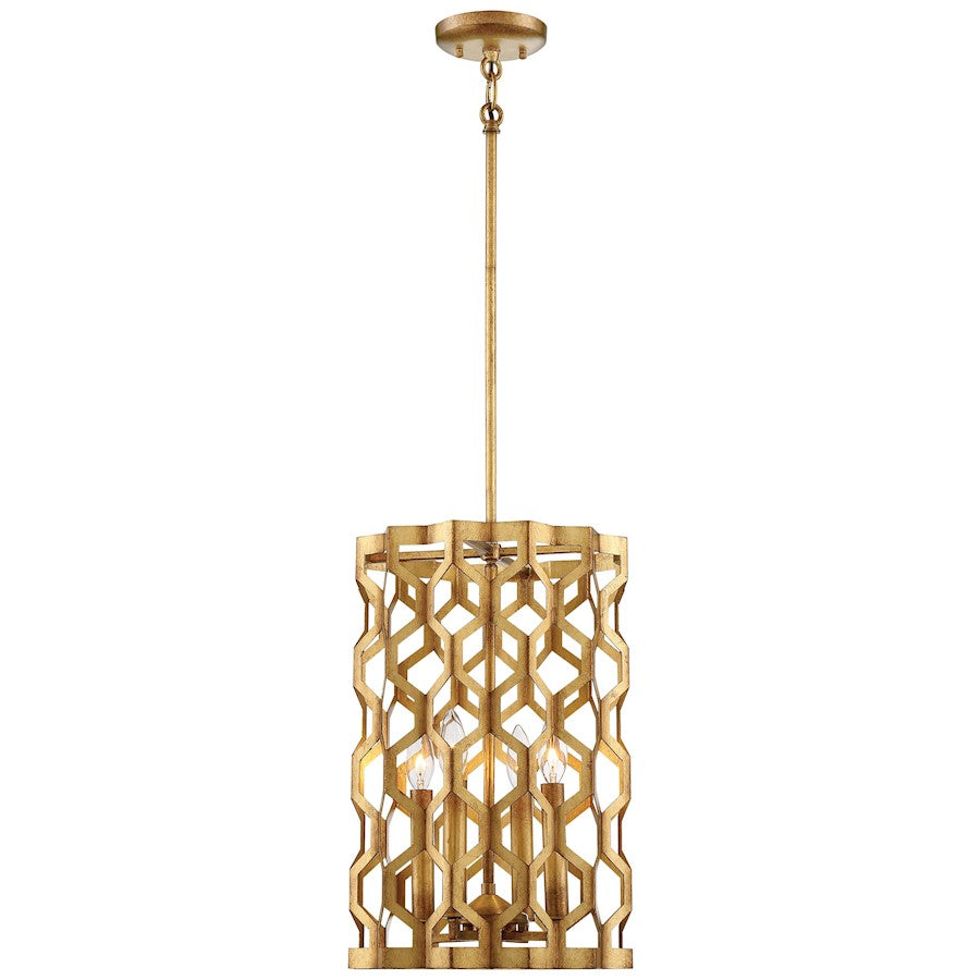 Metropolitan Lighting Coronade 12in 4-Light Pendant | Transitional Pandora Gold Leaf Metal | Kitchen Island & Dining Room | Model N6771-293