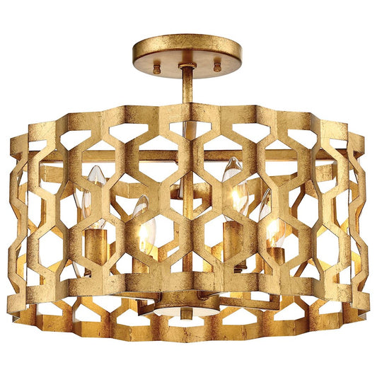 Metropolitan Lighting Coronade 16in 4-Light Semi-Flush Mount | Transitional Pandora Gold Leaf Metal | Entryway & Hallway | 16 x 8 in | Model N6772-293