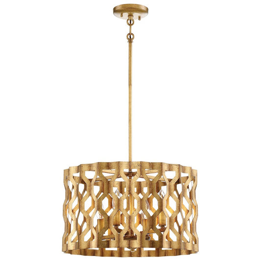 Metropolitan Lighting Coronade 18in 4-Light Pendant | Transitional Pandora Gold Leaf Geometric Metal Shade | Kitchen Island & | Model N6773-293