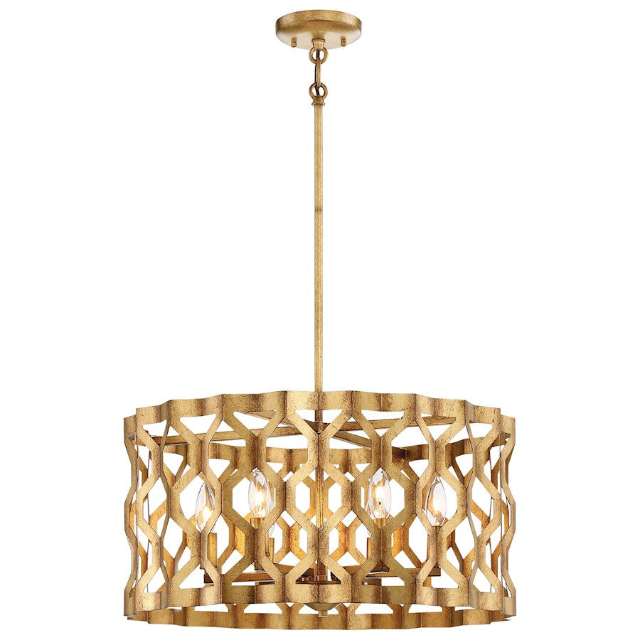 Metropolitan Lighting Coronade 22in 5-Light Pendant | Transitional Pandora Gold Leaf Metal | Kitchen Island & Dining Room | Model N6775-293