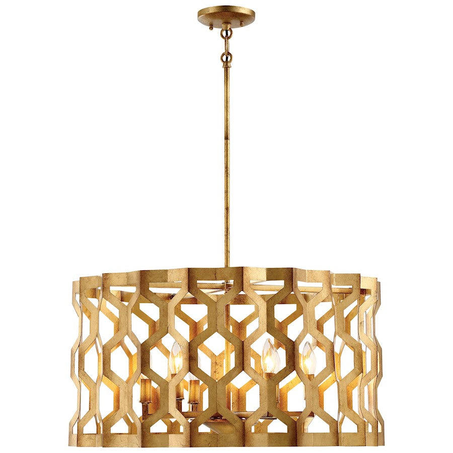 Metropolitan Lighting Coronade 26in 6-Light Convertible Pendant | Transitional Pandora Gold Leaf Metal Shade | Dining Room & Living | Model N6776-293