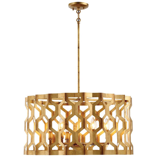 Metropolitan Lighting Coronade 26in 6-Light Convertible Pendant | Transitional Pandora Gold Leaf Metal Shade | Dining Room & Living | Model N6776-293