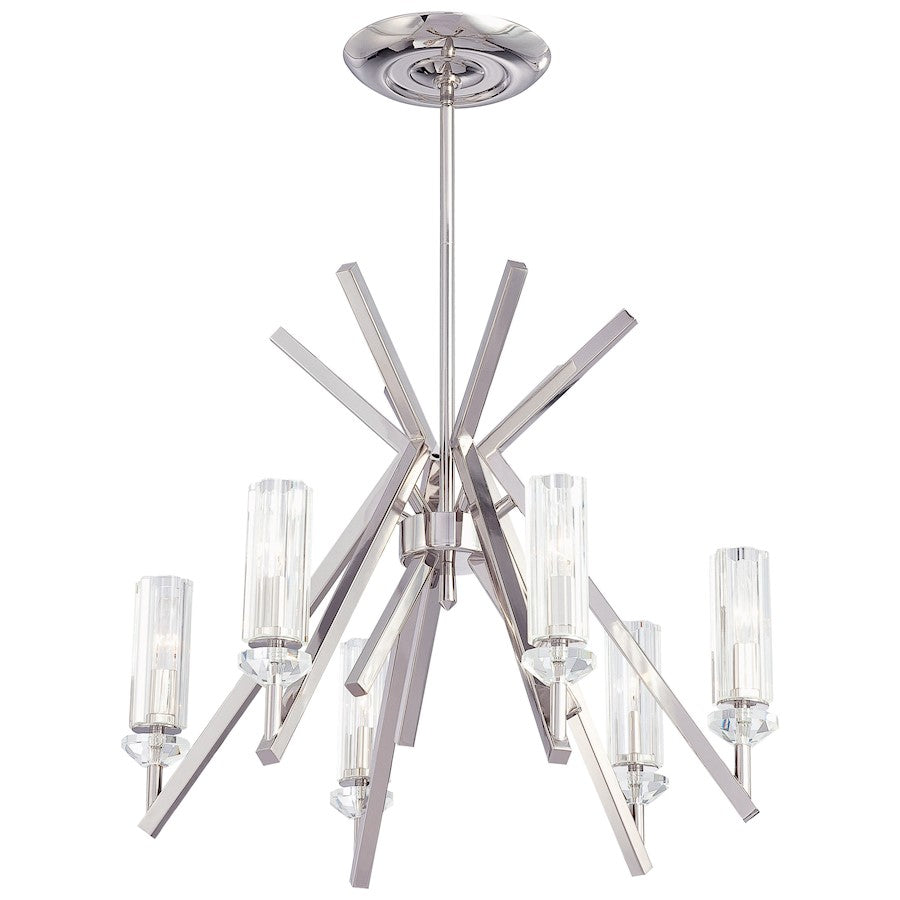 Metropolitan Lighting Fusano 26in 6-Light Chandelier | Contemporary Polished Nickel and Crystal | Dining Room & Living Room | Model N6830-613