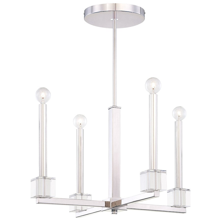 Metropolitan Lighting Chadbourne 25in 4-Light Chandelier | Contemporary Polished Nickel and Eidolon Krystal | Dining Room & Living | Model N6870-613