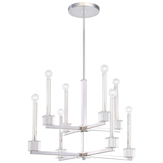 Metropolitan Lighting Chadbourne 29in 8-Light Chandelier | Contemporary Polished Nickel and Eidolon Krystal | Dining Room & Living | Model N6871-613