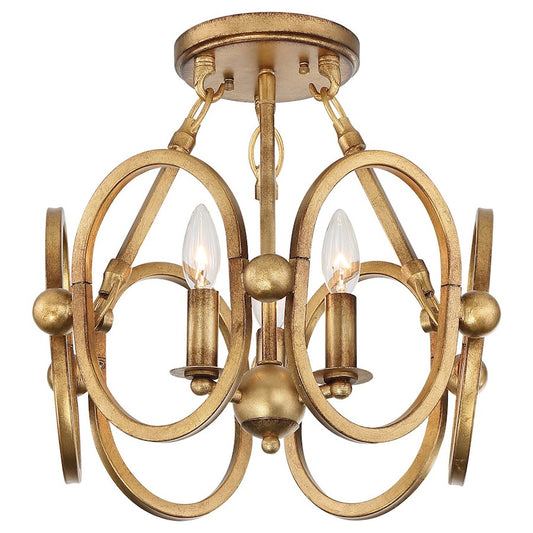 Metropolitan Lighting Clairpointe 17in 3-Light Semi Flush Mount | Transitional Pandora Gold Leaf and Metal Rings | Entryway & | Model N6883-293
