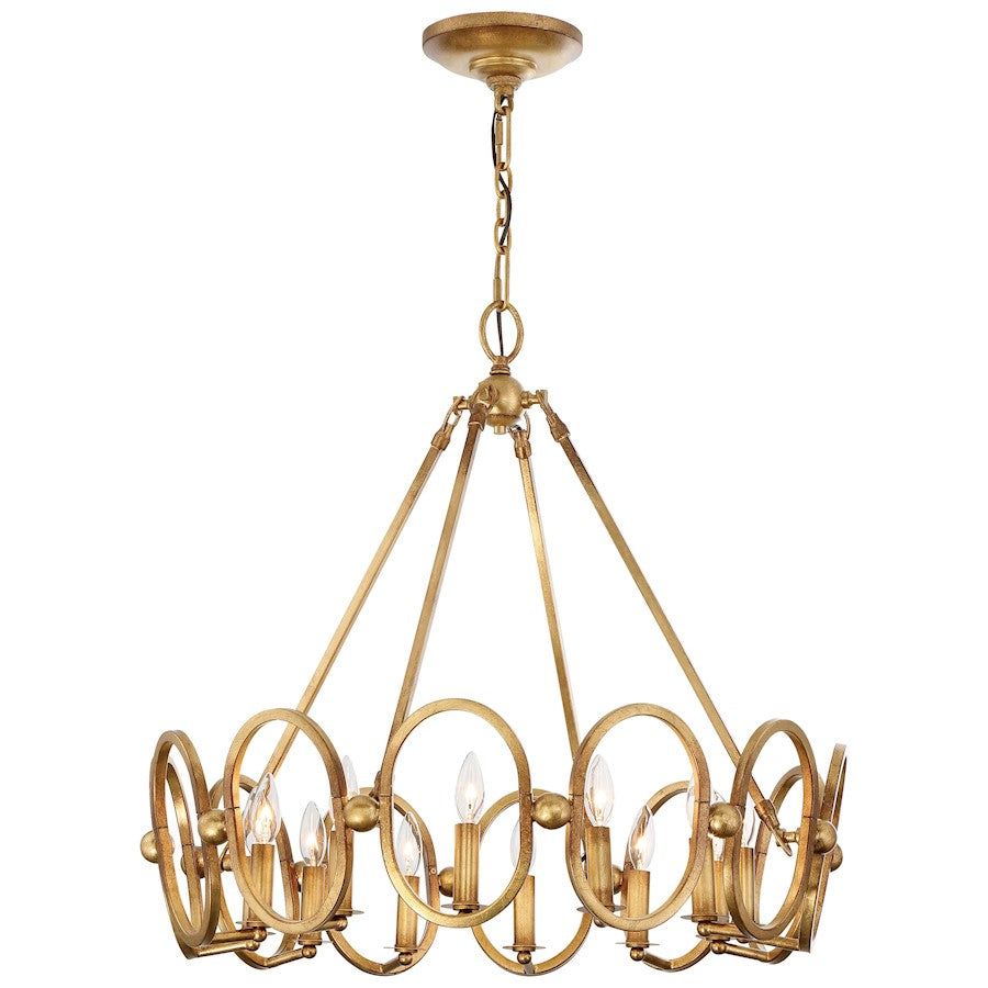 Metropolitan Lighting Clairpointe 30in 12-Light Chandelier | Transitional Pandora Gold Leaf Glass-Free | Dining Room & Foyer | Model N6888-293