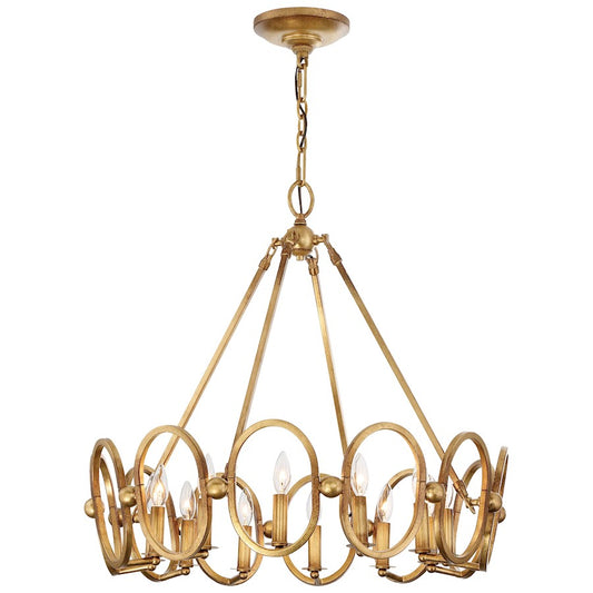 Metropolitan Lighting Clairpointe 30in 12-Light Chandelier | Transitional Pandora Gold Leaf Glass-Free | Dining Room & Foyer | Model N6888-293