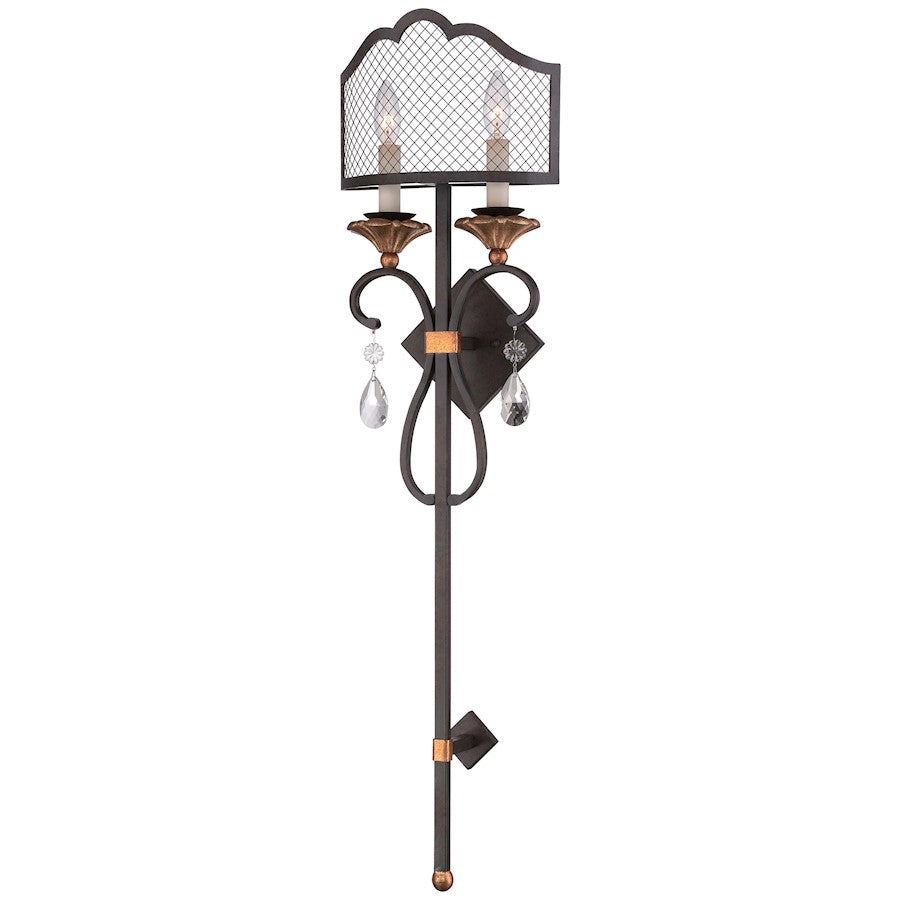 Metropolitan Lighting Cortona 11in 2-Light Wall Torchiere | Traditional French Bronze with Gold Highlights and Crystal | Living | Model N7102-258B
