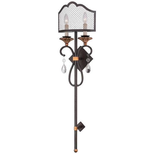Metropolitan Lighting Cortona 11in 2-Light Wall Torchiere | Traditional French Bronze with Gold Highlights and Crystal | Living | Model N7102-258B