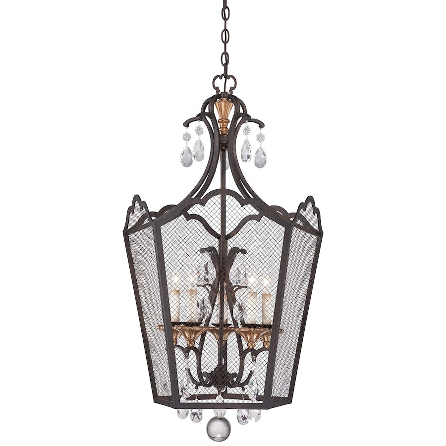 Metropolitan Lighting Cortona 24in 5-Light Foyer Pendant | Traditional French Bronze and Gold Leaf with Crystals | Foyer & Dining | Model N7105-258B