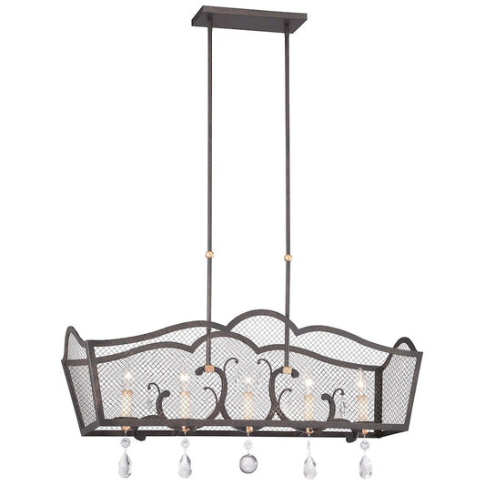 Metropolitan Lighting Cortona 5-Light Island Light | Traditional French Bronze with Gold Leaf and Crystal | Kitchen Island & | Model N7107-258B