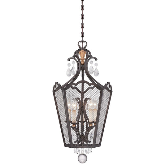Metropolitan Lighting Cortona 18in 5-Light Foyer Pendant | Traditional French Bronze and Gold Leaf with Crystals | Foyer & Dining | Model N7109-258B