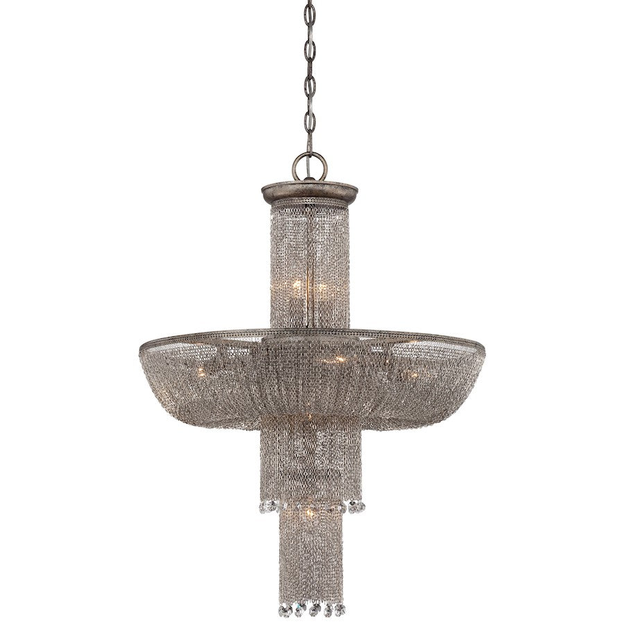 Metropolitan Lighting Shimmering Falls 24in 12-Light Pendant | Traditional Antique Silver with Crystal Charms | Dining Room & Foyer | Model N7208-578