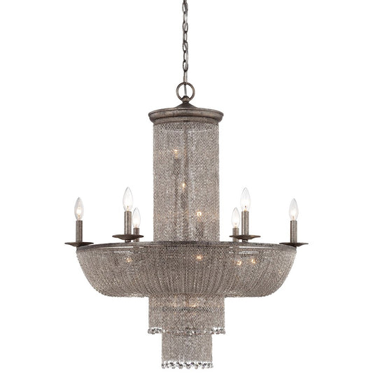 Metropolitan Lighting Shimmering Falls 32in 18-Light Chandelier | Traditional Antique Silver with Crystal Charms | Dining Room & | Model N7216-578