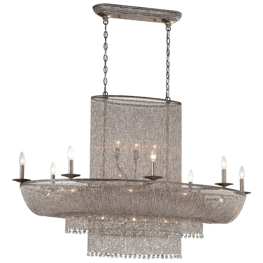 Metropolitan Lighting Shimmering Falls 52in 25-Light Island Chandelier | Traditional Antique Silver and Crystal | Kitchen Island & | Model N7222-578