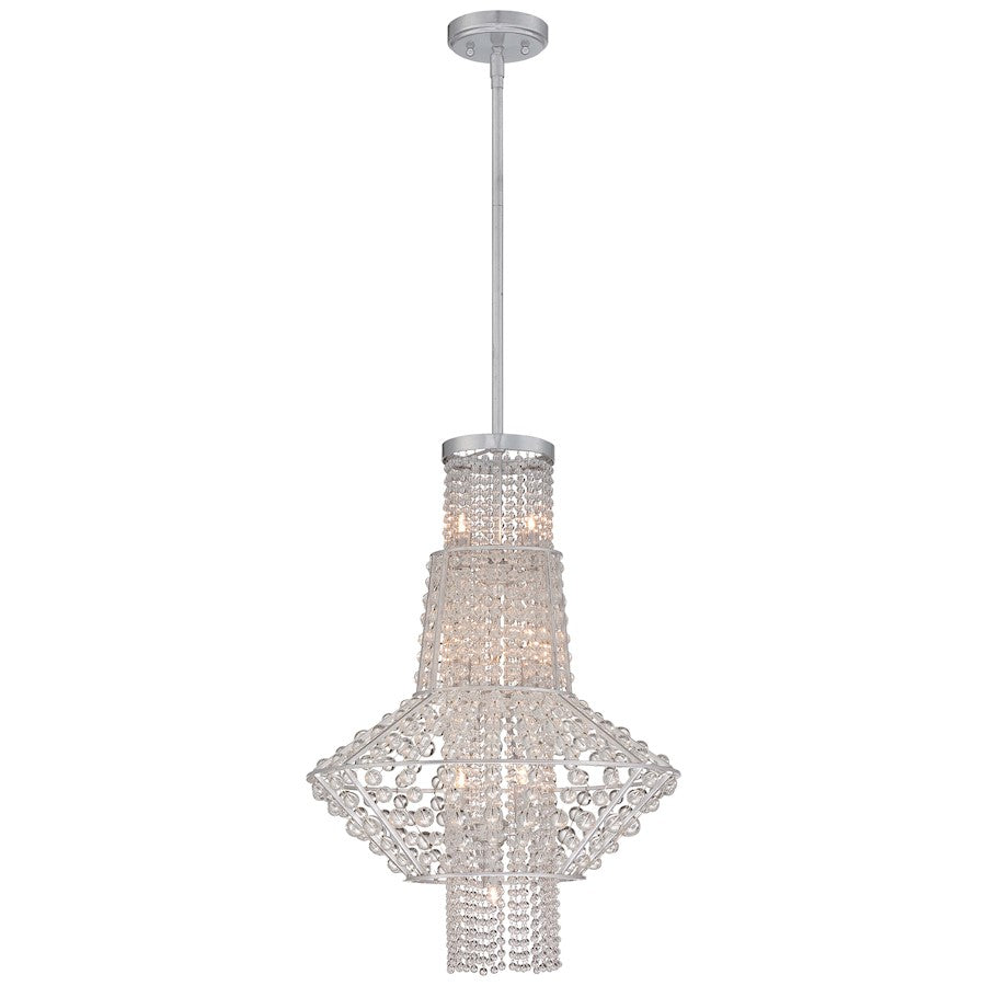 Metropolitan Lighting Saybrook 18in 7-Light Pendant | Traditional Catalina Silver Glass Beads | Dining Room & Kitchen Island | Model N7307-598