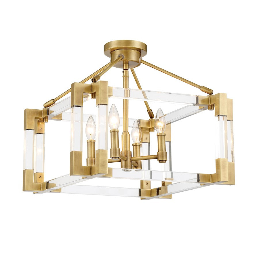 Minka Metropolitan Prima Vista 19in 4-Light Semi-Flush Mount | Aged Antique Brass | Entryway & Hallway | 19 x 19 x 16 in | Model N7353-790