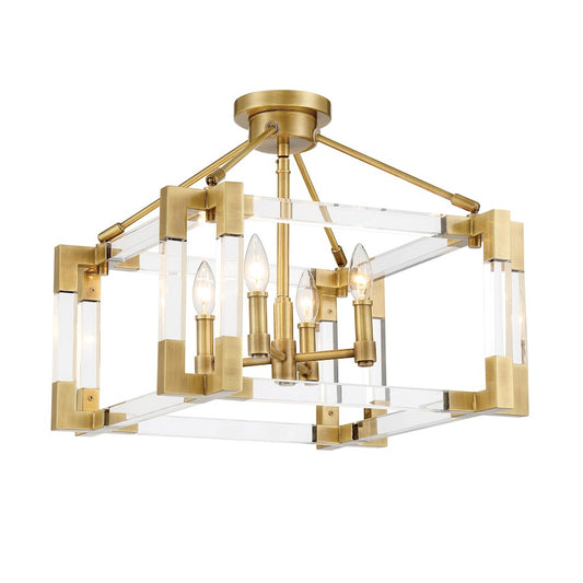 Minka Metropolitan Prima Vista 19in 4-Light Semi-Flush Mount | Aged Antique Brass | Entryway & Hallway | 19 x 19 x 16 in | Model N7353-790