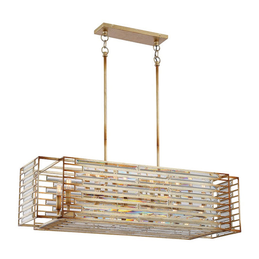 Minka Metropolitan Ruxton Hall 44in 12-Light Island Light | Skyline Gold Leaf | Kitchen Island & Dining Room | 44 x 16 x 30 in | Model N7726-710