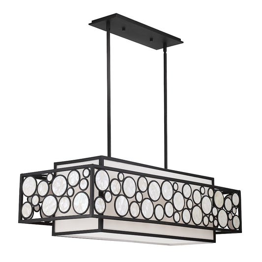 Minka Metropolitan Mosaic 42in 4-Light Island Light | Transitional Oil Rubbed Bronze and White Linen | Kitchen Island & Dining Room | Model N7755-143