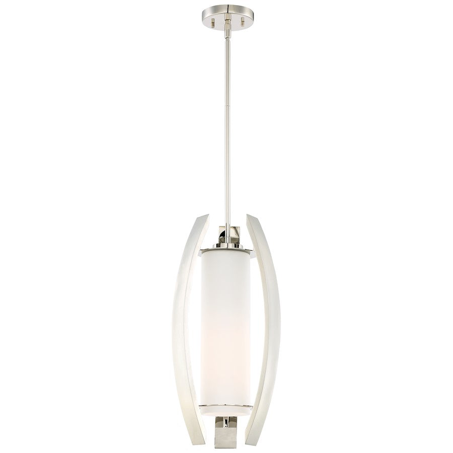 Metropolitan Lighting Glimrende 10in 1-Light Pendant | Contemporary Polished Nickel and Etched Opal Glass | Kitchen Island & Dining | Model N7801-613