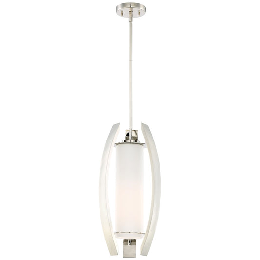 Metropolitan Lighting Glimrende 10in 1-Light Pendant | Contemporary Polished Nickel and Etched Opal Glass | Kitchen Island & Dining | Model N7801-613