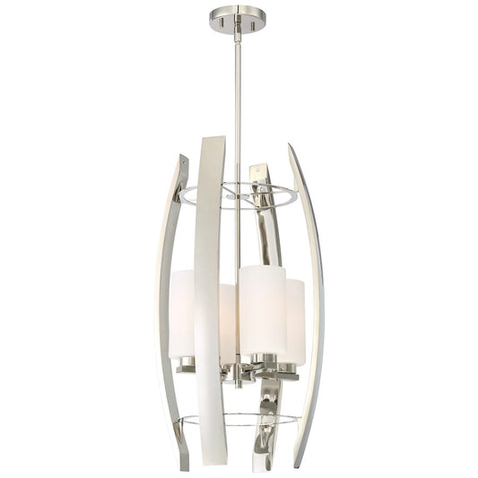 Metropolitan Glimrende 14in 4-Light Pendant | Contemporary Polished Nickel and Etched Opal Glass | Kitchen Island & Dining Room | Model N7804-613